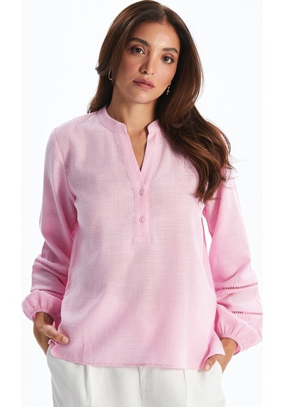 Lcwaıkıkı Classic Pembe Kaçık Yaka Oversize Bluz