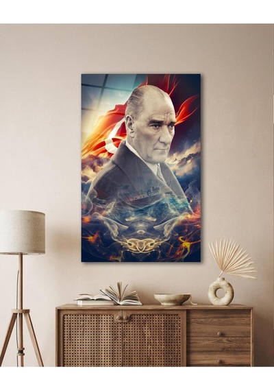 Atatürk Portre Ve Türk Bayrağı Cam Tablo Modern Ev Ofis Salon Hediyelik Büyük Tablo Duvar Dekoru11