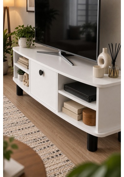 Sulorahome Suntalam Tv Unit With Doors And Shelves 136x44 Cm Beyaz