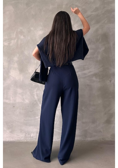 Madmext Lacivert Çift Pileli Kemerli Pantolon Mg2330 Lacivert