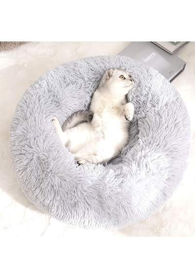 Tr Kedi Yatakları İç Mekan Yuvarlak Donut Evcil Hayvan Yatağı Kaymaz Tabanlı Peluş Sakinleştirici Kedi Yataklar