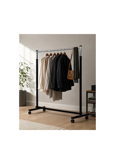 Ayarlanabilir Konfeksiyon Askısı - Tekerlekli Ayaklı Askılık, Ayarlı Elbise Askılığı 140 X 100 Cm Gri