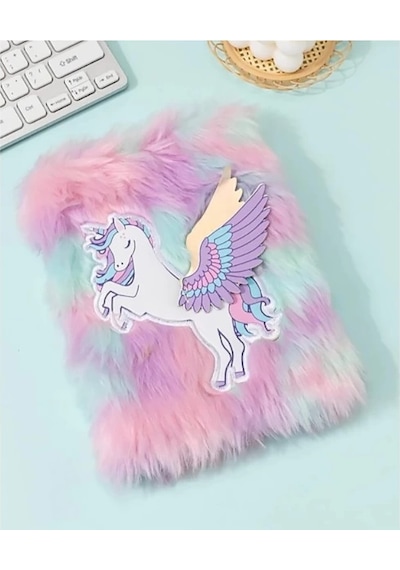 Unicorn Tasarımlı Peluş Hatıra Defteri Çok Renkli