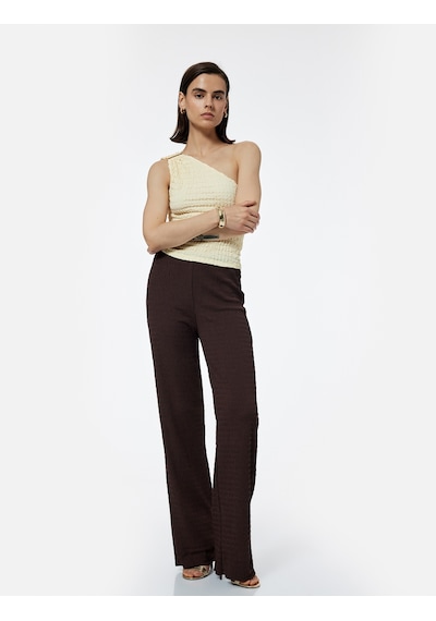 Koton Metal Aksesuarlı Slim Fit Kolsuz Dokulu Tek Omuz Bluz Sarı 5sak70028ek Sarı