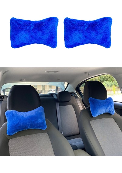Yumuşak Peluş Ortopedik Araba Seyahat Boyun Yastığı 2& 39li Mavi Çok Renkli