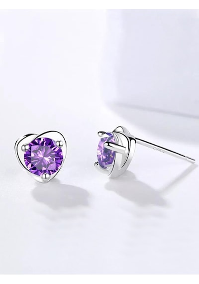 Brezza Lusso Jewelry Ametist Taşı Kalp Kadın Gümüş Kolye Küpe Seti 45 CM