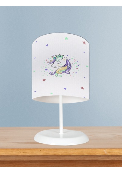 Mekta Home Bebek Ve Çocuk Odası Renkli Unicorn Desenli Beyaz Abajur