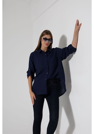 Oversize Basic Müslin Gömlek Lacivert
