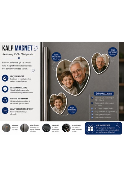 Kalp Fotoğraf Magneti Dede Ve Toruna Kişiselleştirilebilir Sevgi Dolu Anı Hediyesi