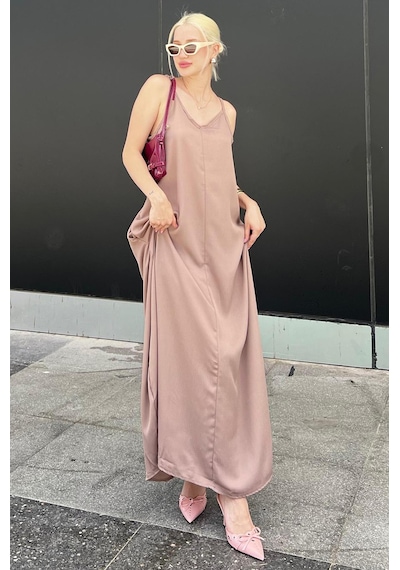 Madmext Vizon Askılı Oversize Uzun Elbise Mg2038-vizon Vizon