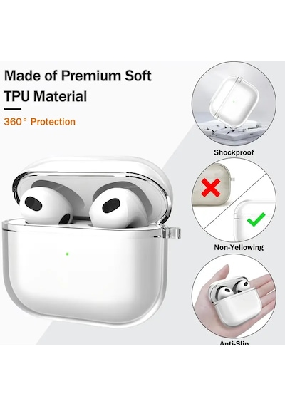 Apple Uyumlu AirPods Pro 3. Nesil İle Kılıf Şeffaf Kristal Silikon Sert Pc Şeffaf Case 14 Şeffaf