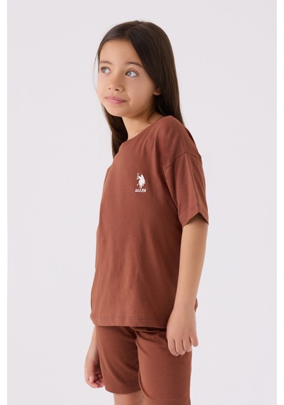U.S. Polo Assn. Kız Çocuk Kahverengi Bermuda Takım Us1848-c-v48 Kahverengi