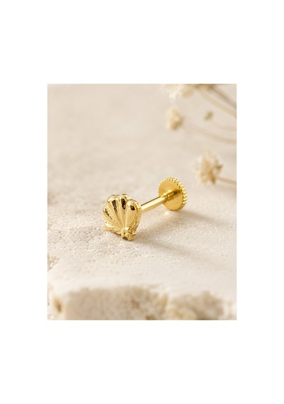 14 Ayar Altın Minimal Deniz Kabuğu Tragus Küpe Vidalı Piercing