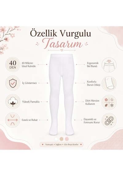 Elitse Kız Çocuk Beyaz 40 Denye Opak Külotlu Çorap Okul Bale Ve Özel Gün Çorabı