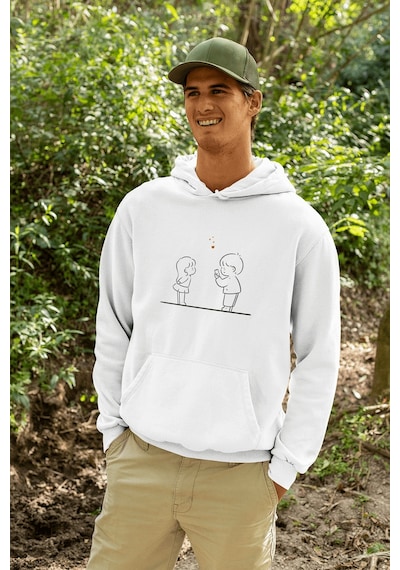Selfy Sevgili/çift/arkadaşlık 2'li Kapşonlu Sweatshirt Seti Beyaz