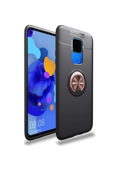 Huawei Mate 30 Lite Kılıf Yüzüğü Stant Ve Araç Tutucu Olabilen Şık Esnek Premium Silikon Kapak Ryc/ravel Siyah - Rose Gold