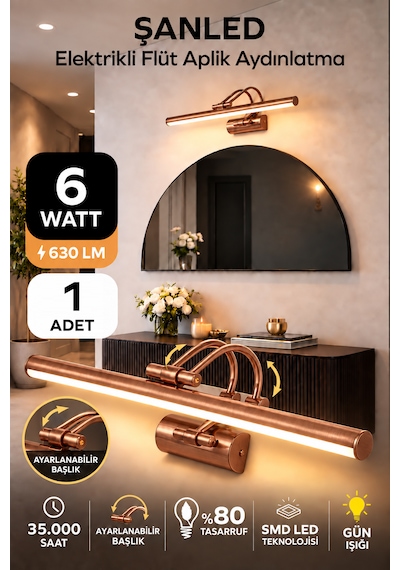 6w Elektrikli Flüt Led Aplik Bronz Renk Gün Işığı Ayarlanabilir Başlık 1 Adet