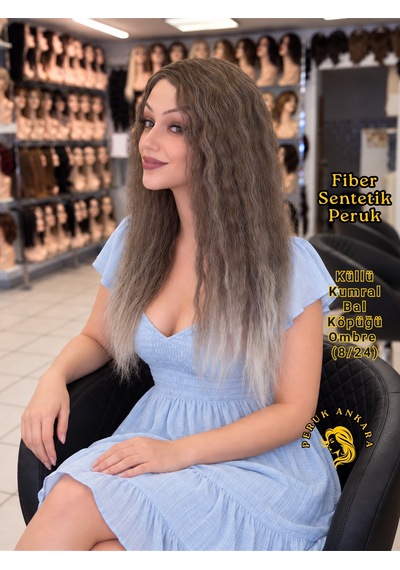 Afro Dalgası Peruk Fiber Sentetik Açık Küllü Kumral Bal Köpüğü Ombre
