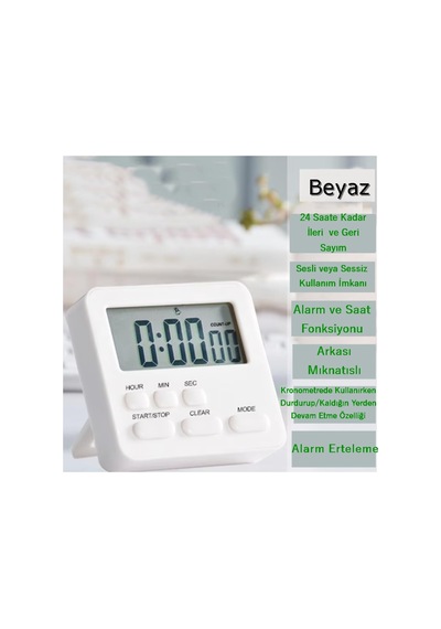 Gaman Alarmlı Dijital Öğrenci Sınav Kronometresi 24 Saat Geri Sayım Cihazı Saat - Alarm/kronometre Beyaz Beyaz