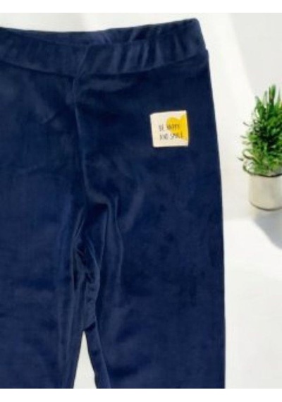 Zekids Kız Çocuk Bel Lastikli Parlak Kadife Tayt Pantolon-14343 Lacivert