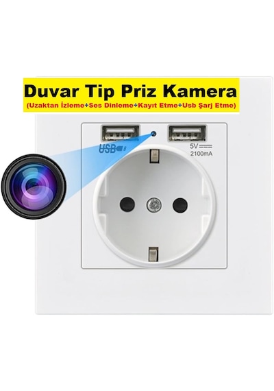Duvar Tip Priz Kamera Uzaktan İzleme - Ses Dinleme - Kayıt Etme