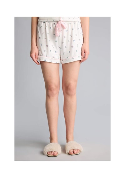 Defacto Regular Fıt Şortlu Kısa Kollu 2li Desenli Softshell Ecru Pijama Takımı H6851ax26smer98 Ekru-er98