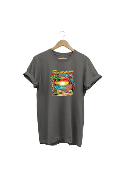 Renkli Summer Vibes Tasarım Baskılı Ve Papağan %100 Pamuk Regular Fit Premium Gri T-shirt Gri Renkli Summer Vibes Tasarım Baskılı Ve Papağan %100 Pamuk Regular Fit Premium Gri T-shirt Gri