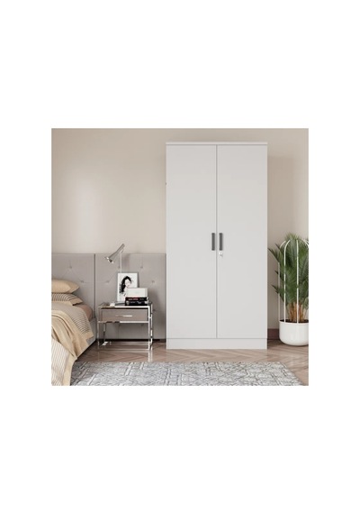 Mdf Apel Gardırop 2 Kapaklı Askılı Ve Raflı Beyaz Mdf Apel Gardırop 2 Kapaklı Askılı Ve Raflı Beyaz