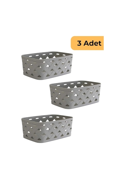 Deri Desenli Sepet, 3'lü Set, Gri Gri