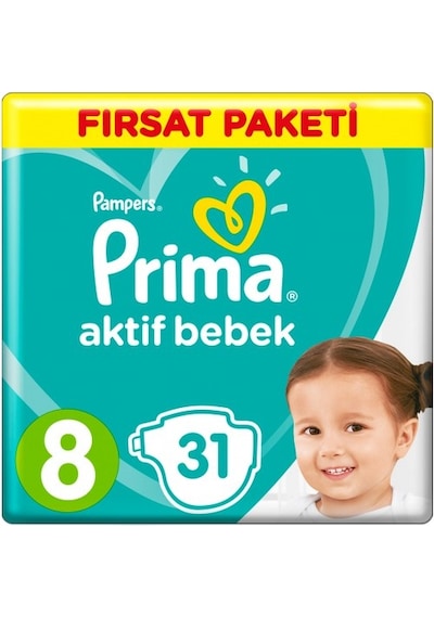 Prima Pampers Aktif Bebek Fırsat Paketi Bebek Bezi 17+ KG 8 Beden 2 x 31 Adet 2'li