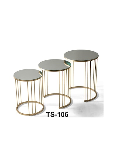 Napoli Gold Metal Ayaklı, Aynalı,3'Lü Zigon Sehpa
