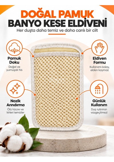 Hanex Doğal Pamuk Banyo Kese Eldiveni 22 Cm Vücut Temizleme Ve Peeling Kesesi