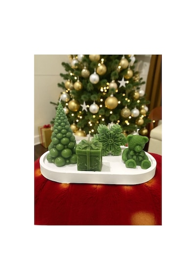 Yılbaşı Chrismas Noel Dekoratif Mum Seti 5 Li Çam Ağacı, Ayıcık, Hediye Kutusu, Kartanesi,tabak
