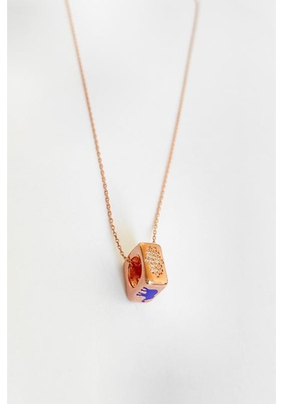Üzeri Figürlü Gümüş Zar Kolye Rose Gold