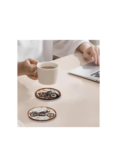 Kututr Retro Motosiklet Temalı 6'li Mdf Bardak Altlığı Seti 10 Cm Brd-034 Diğer