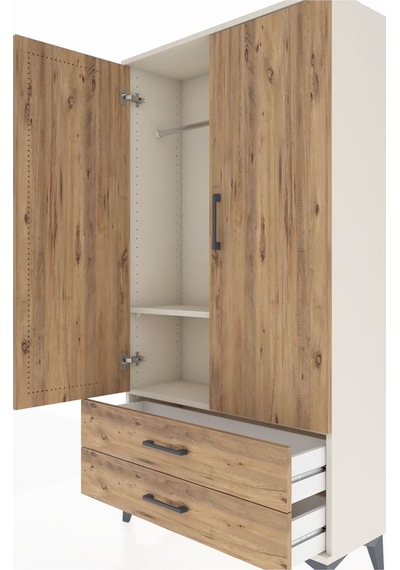 Arges Dolap 2 Raflı 2 Çekmeceli Tek Askılı 88x30x163 Aytaşı-çam Aytaşı