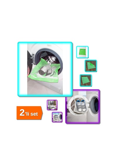 Yeşil Fermuarlı Hassas Ayakkabı Yıkama Filesi + Ayakkabı Yıkama Filesi Kapak Bağlamalı - 2li Set 0t8 Belirtilmemiş
