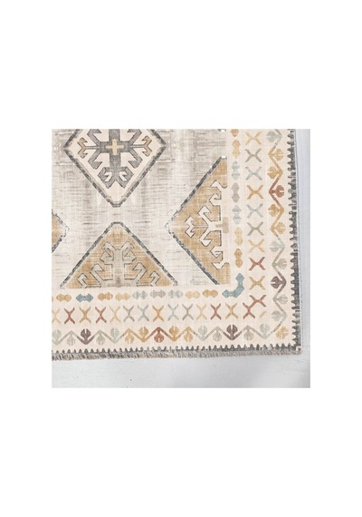 Kilim Desenli Etnik Geometrik Saçaklı Halı Krem Bej 3048