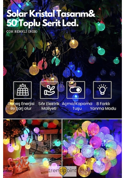 Trendpoint Solar Kristal Top 50 Ledli Rgb Işık 8 Modlu Bahçe Aydınlatma Dekorasyon Güneş Enerjili