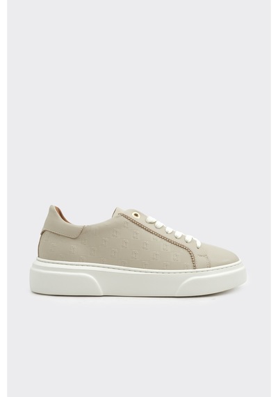 Derinet Hakiki Deri Desenli Kadın Sneaker Bej Bej