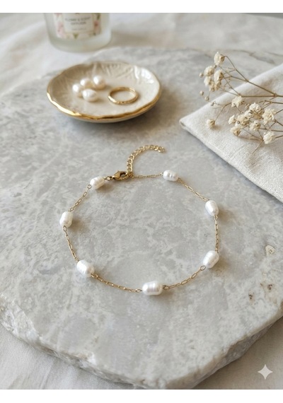 Kadın Gold Zincirli Inci Bileklik - Minimalist Inci Boncuk Tasarım Gold