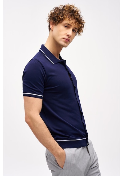 İgs Lacivert Slim Fit Dar Kalıp Düğmeli Polo Yaka Desenli Kısa Kollu Triko Tişört-16313 İgs Lacivert Slim Fit Dar Kalıp Düğmeli Polo Yaka Desenli Kısa Kollu Triko Tişört-16313