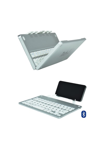 TECH-X Katlanabilir Win/Apple Uyumlu iOS/Android Bluetooth Klavye Telefon Tutucu + Özel Kılıf