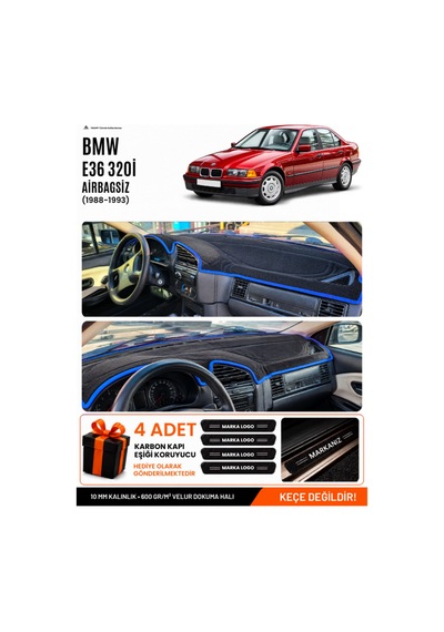 Bmw 3.20ı E36 Aırbagsiz 1990-2000 Uyumlu Torpido Örtüsü, Torpido Kılıfı - Siyah-mavi - Bm013