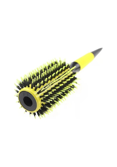 Koodmax Ahşap Saplı Naylon Kıl Saç Şekillendirici Fön Fırçası - Saç Düzleştirici Tarak 7.5cm - Sarı - Siyah
