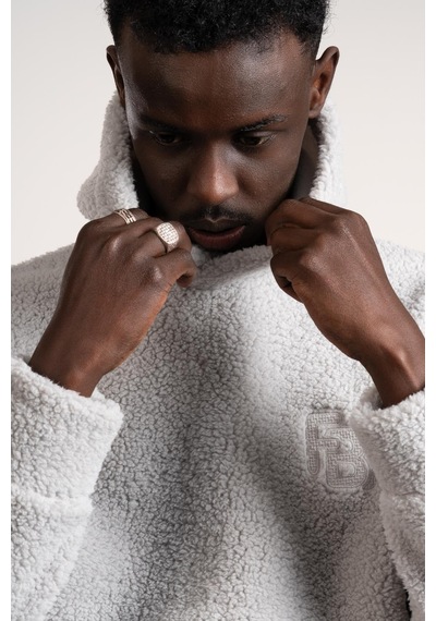 Fbı Kapşonlu Kanguru Cepli Slimfit Peluş Sweatshirt Gri