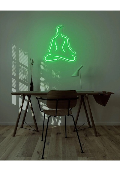Yoga Yapan İnsan Figürlü Neon Tabela Yeşil