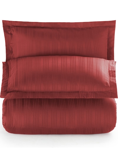 Pierre Cardin Çizgili Saten Nevresim Takımı Çift Kişilik Voyage Redberry