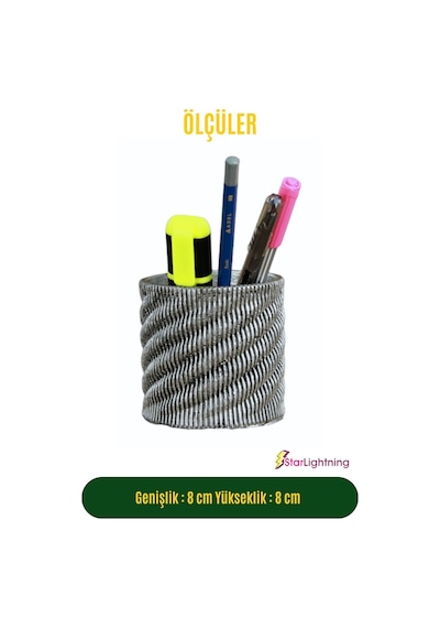 Kalemlik Gümüş Eskitme Renk Masa Kalemliği Organizer Kalemlik Model 5 Çok REnkli