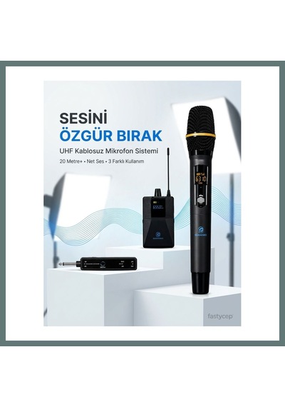 Bezos Uhf Kablosuz Mikrofon Seti El Yaka Ve Boyun Mikrofonlu 6.5mm Alıcılı 3.5mm Çeviricili Profesyonel Ventra